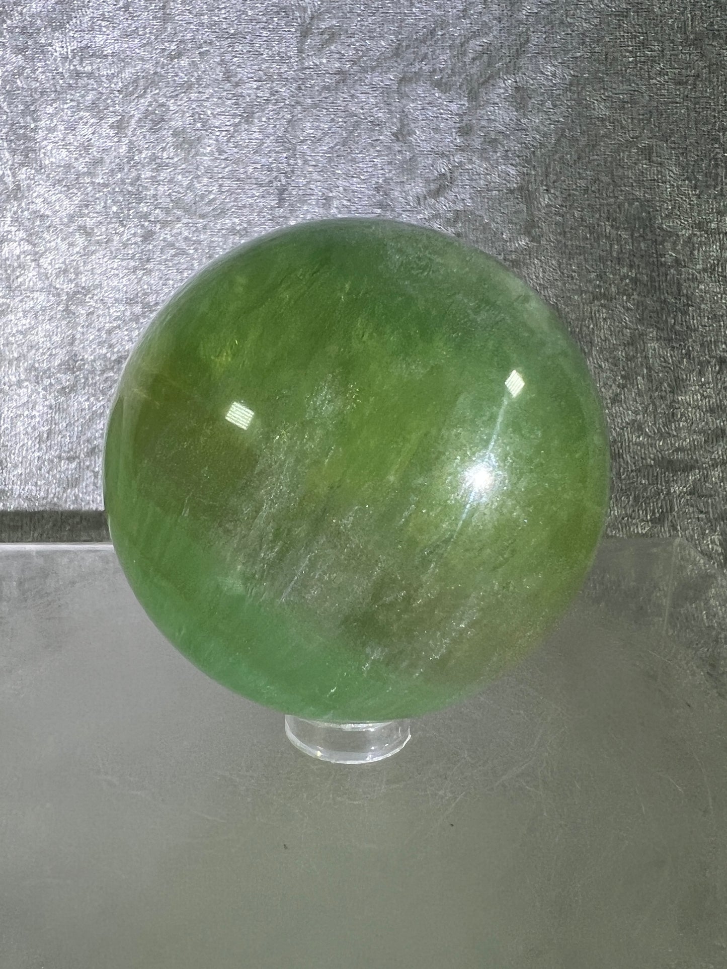 Green Candy Fluorite Sphere. Gorgeous High Quality Crystal. Amazing Clear Light Green Fluorite.