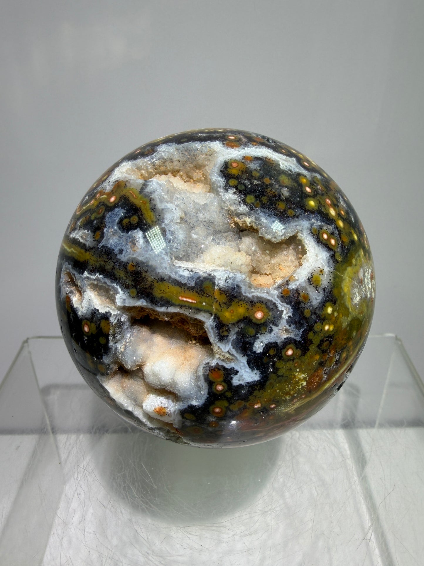 Ocean Jasper Sphere. 67mm. High Quality Druzy Display Crystal. Beautiful Peach Sugar Druzy