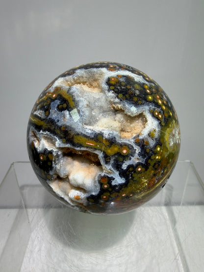 Ocean Jasper Sphere. 67mm. High Quality Druzy Display Crystal. Beautiful Peach Sugar Druzy