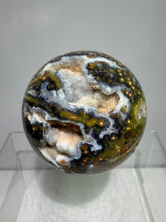 Ocean Jasper Sphere. 67mm. High Quality Druzy Display Crystal. Beautiful Peach Sugar Druzy