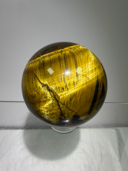 Blue Tigers Eye Sphere. Rare Blue And Gold Hawks Eye Crystal. Beautiful Colors And Flash