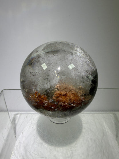 Garden Quartz Lodolite Sphere. High Quality Colorful Landscape. Beautiful Display Sphere