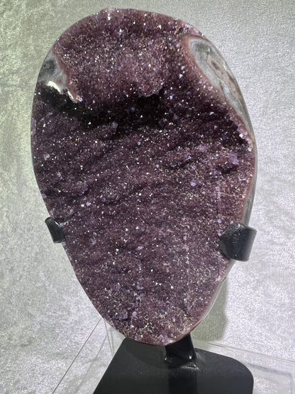Amethyst Geode Specimen. Gorgeous Rare Red Wine Color! World Class Uruguayan Specimen. Custom Made Steel Stand