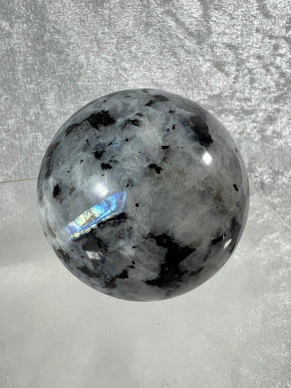 Rainbow Moonstone Sphere. 60mm. Gorgeous Rainbow And Blue Flash! High Quality Display Sphere