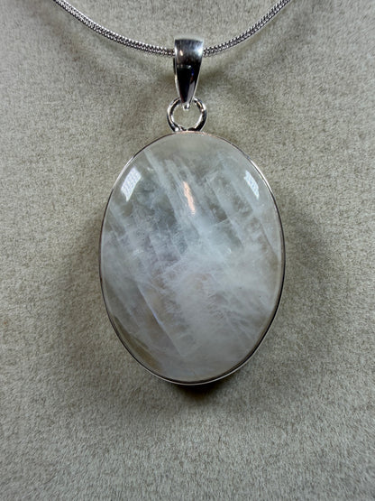 Rainbow Moonstone Crystal Pendant. Beautiful S925 Silver Crystal Jewelry. Amazing Colors With Great Flash!