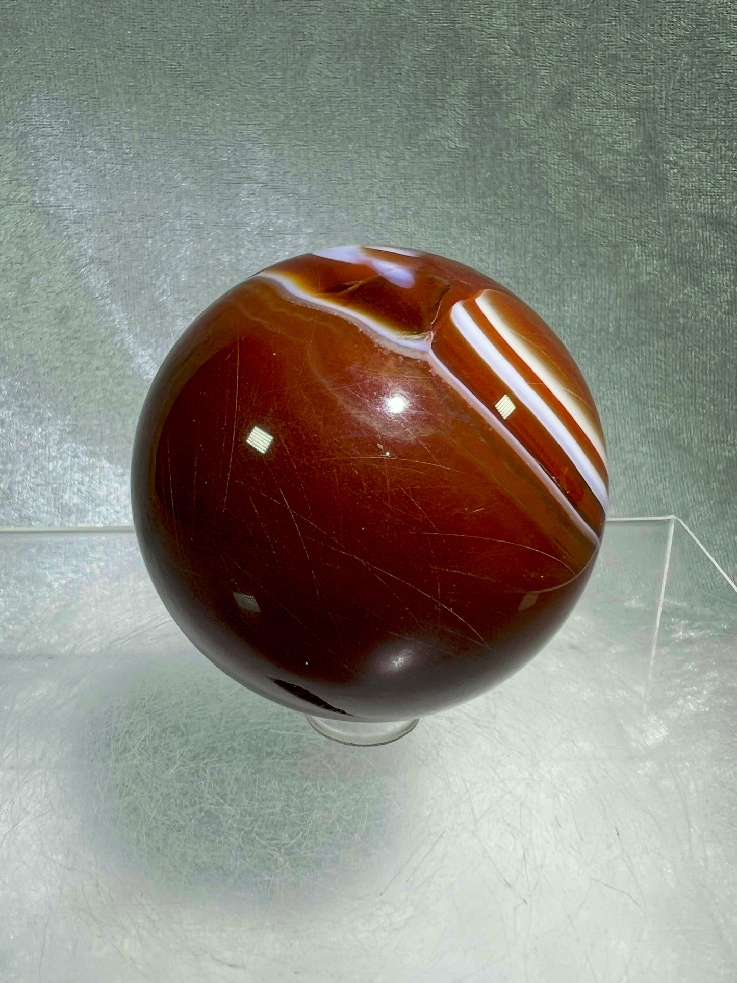 Carnelian Agate Sphere. 60mm. Incredible Colors And Banding