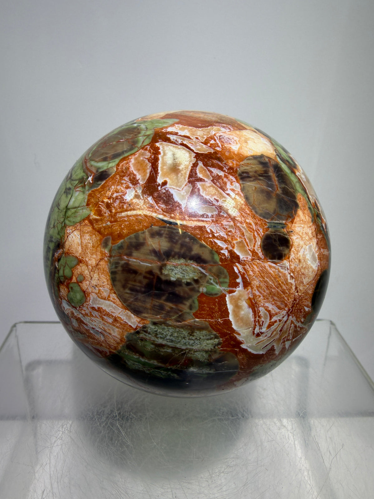 Money Agate Crystal Sphere. 73mm. Very Rare Shades Of Green. Stunning Druzy Indonesian Bloodstone. Amazing Colors And Patterns
