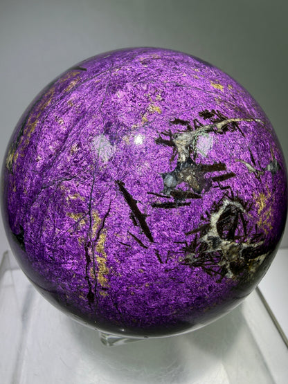 Purpurite Crystal Sphere. 86mm. Extra Large Rare Display Crystal From Brazil. Stunning Purple Flash!