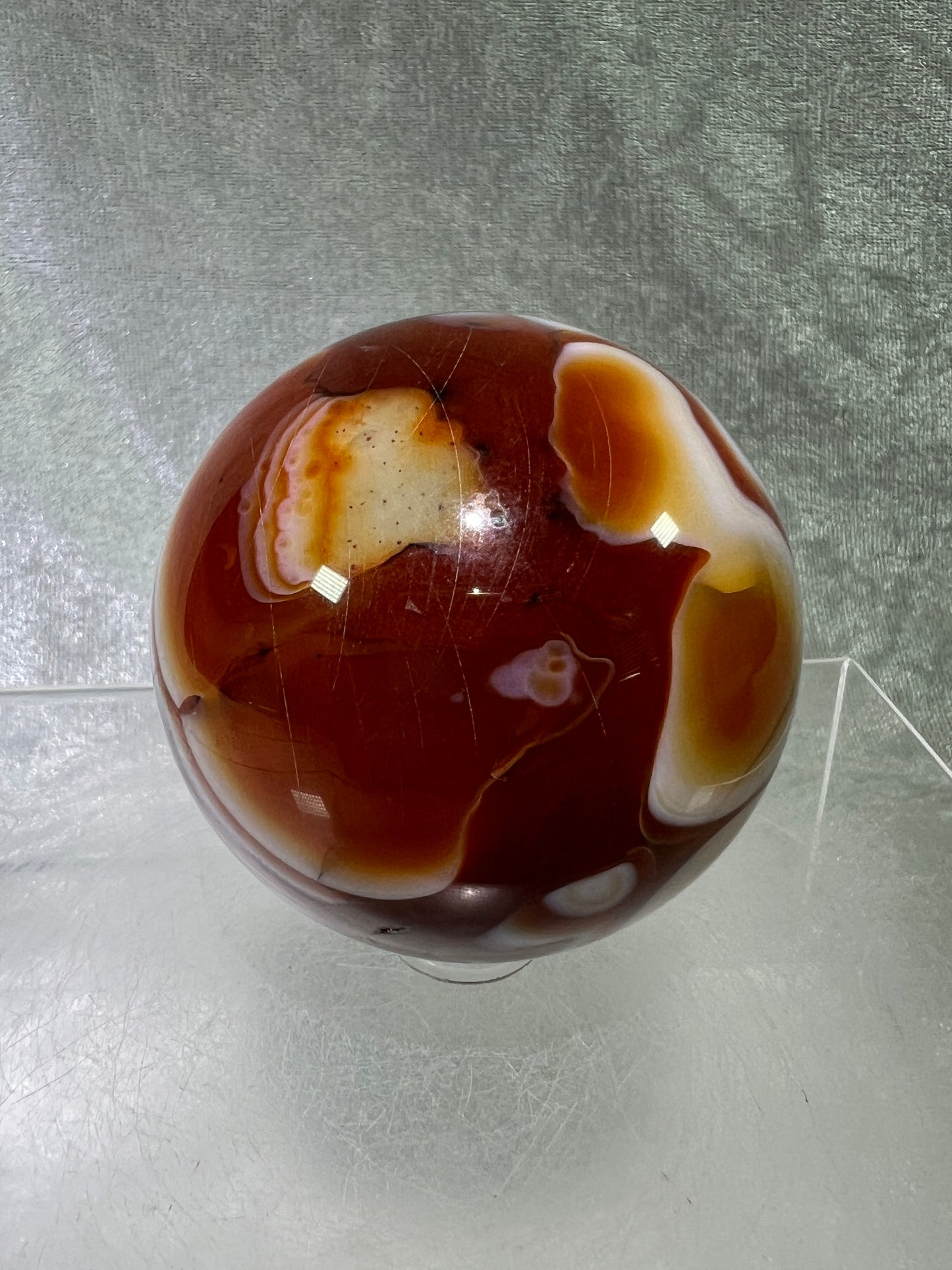 Carnelian Agate Sphere. 60mm. Incredible Colors And Banding