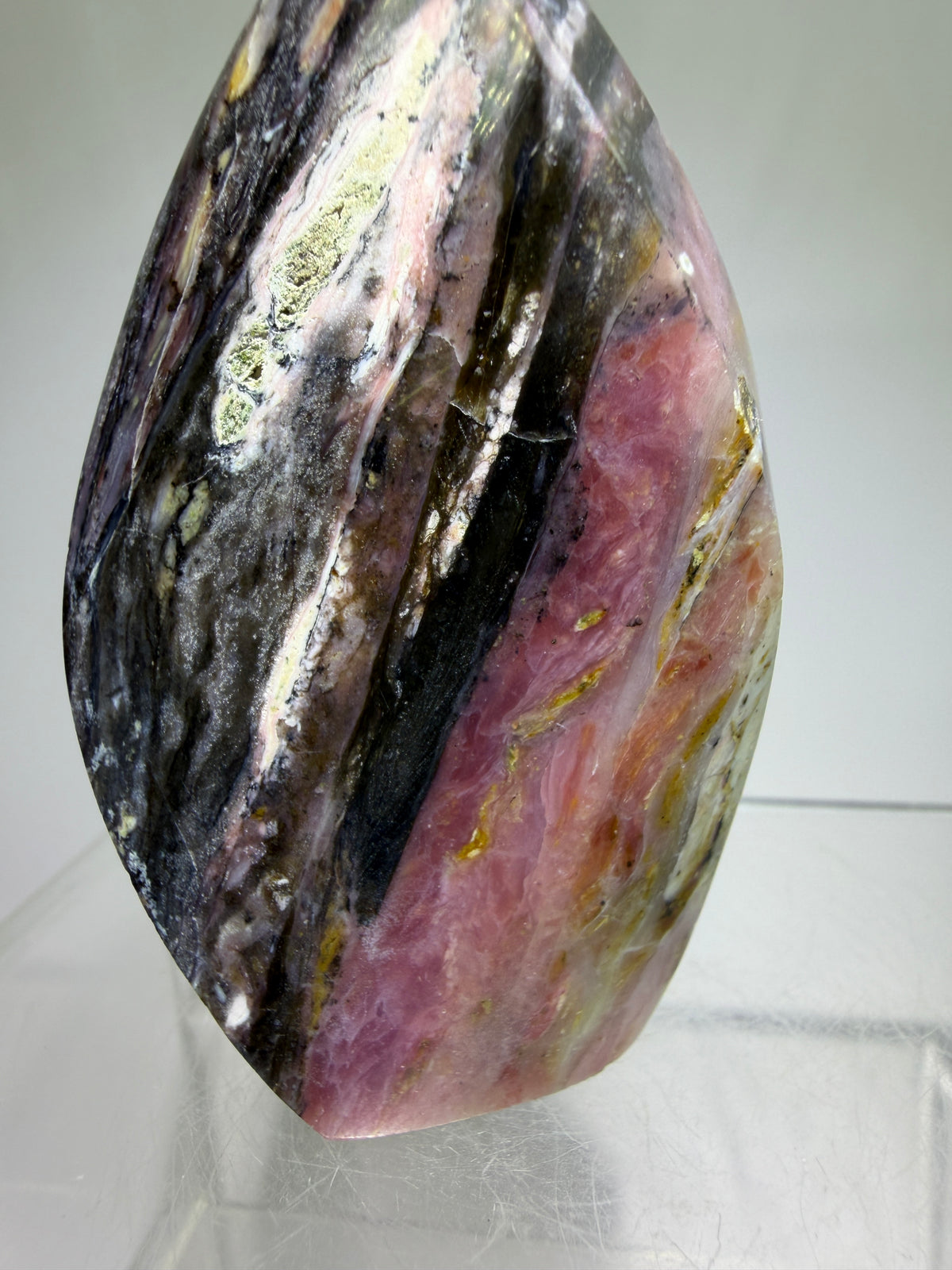 Strawberry Pink Opal Flame From Peru. Gorgeous Bright Colors And Patterns. Rare Display Crystal.