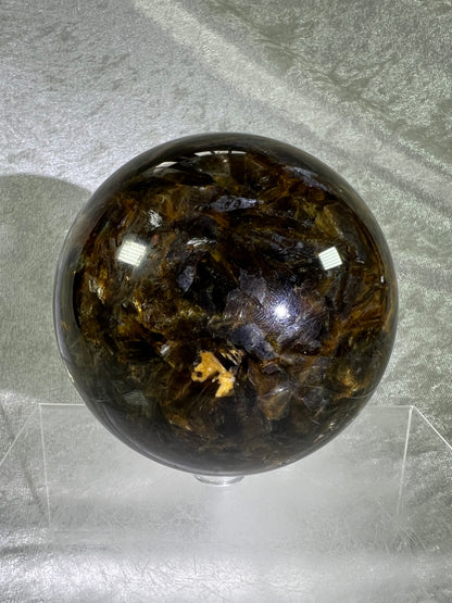 Golden Mica Sphere. Gorgeous Large Mica Display Sphere. 93mm, 2.7 lbs. High Quality With Lots Of Flash