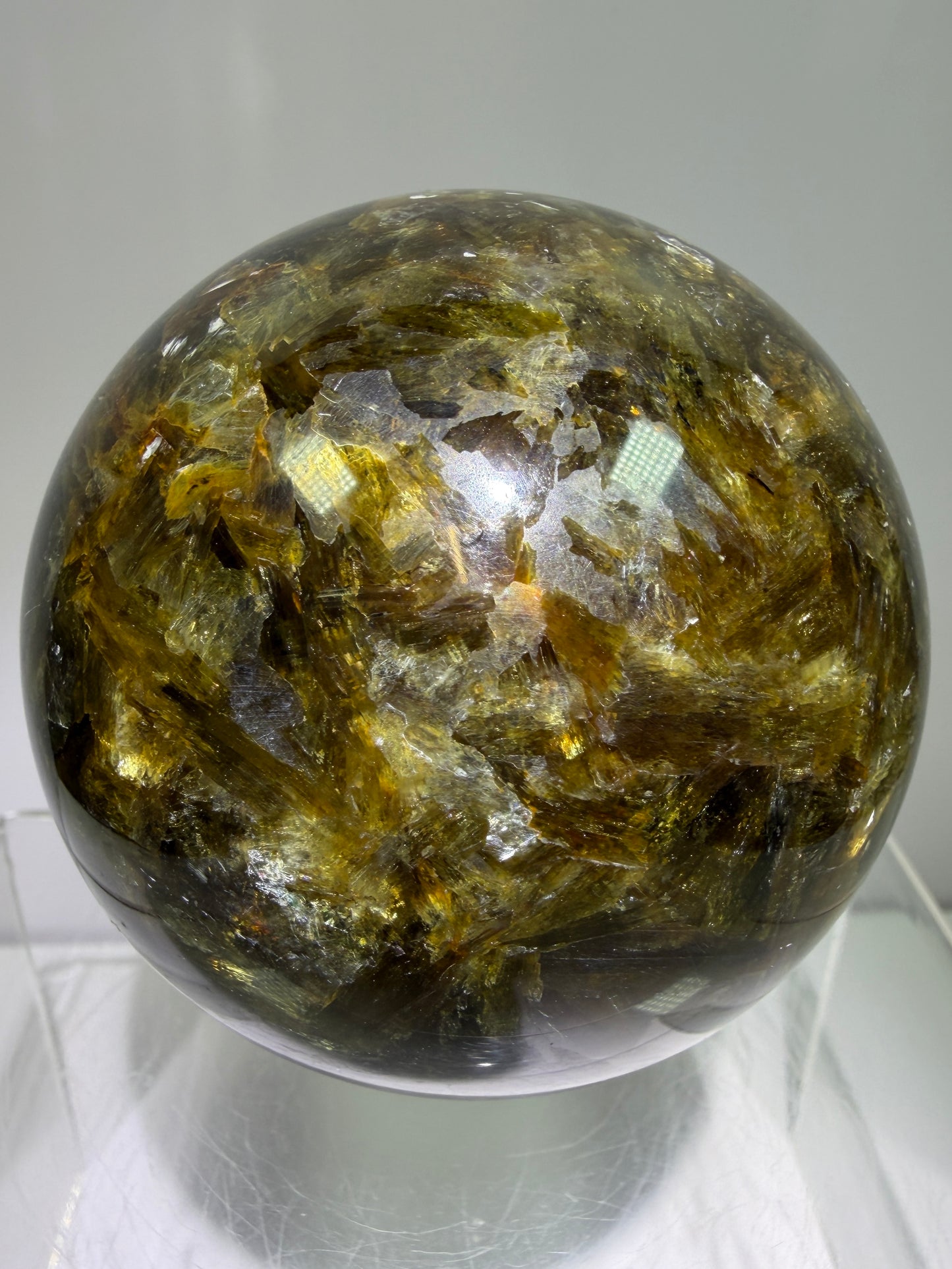 Golden Mica Sphere. 74mm. Rare Mica Display Sphere. High Quality With Lots Of Flash