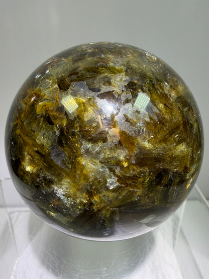 Golden Mica Sphere. 74mm. Rare Mica Display Sphere. High Quality With Lots Of Flash
