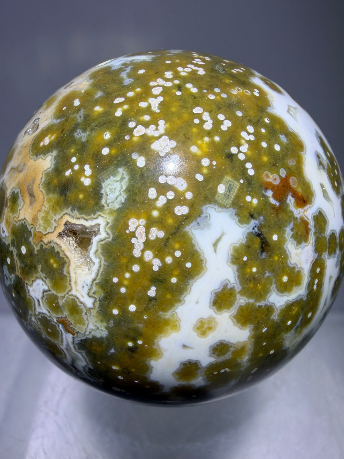 Ocean Jasper Sphere. 49mm. Gorgeous Sugar Druzy. Stunning Rare Display Sphere.