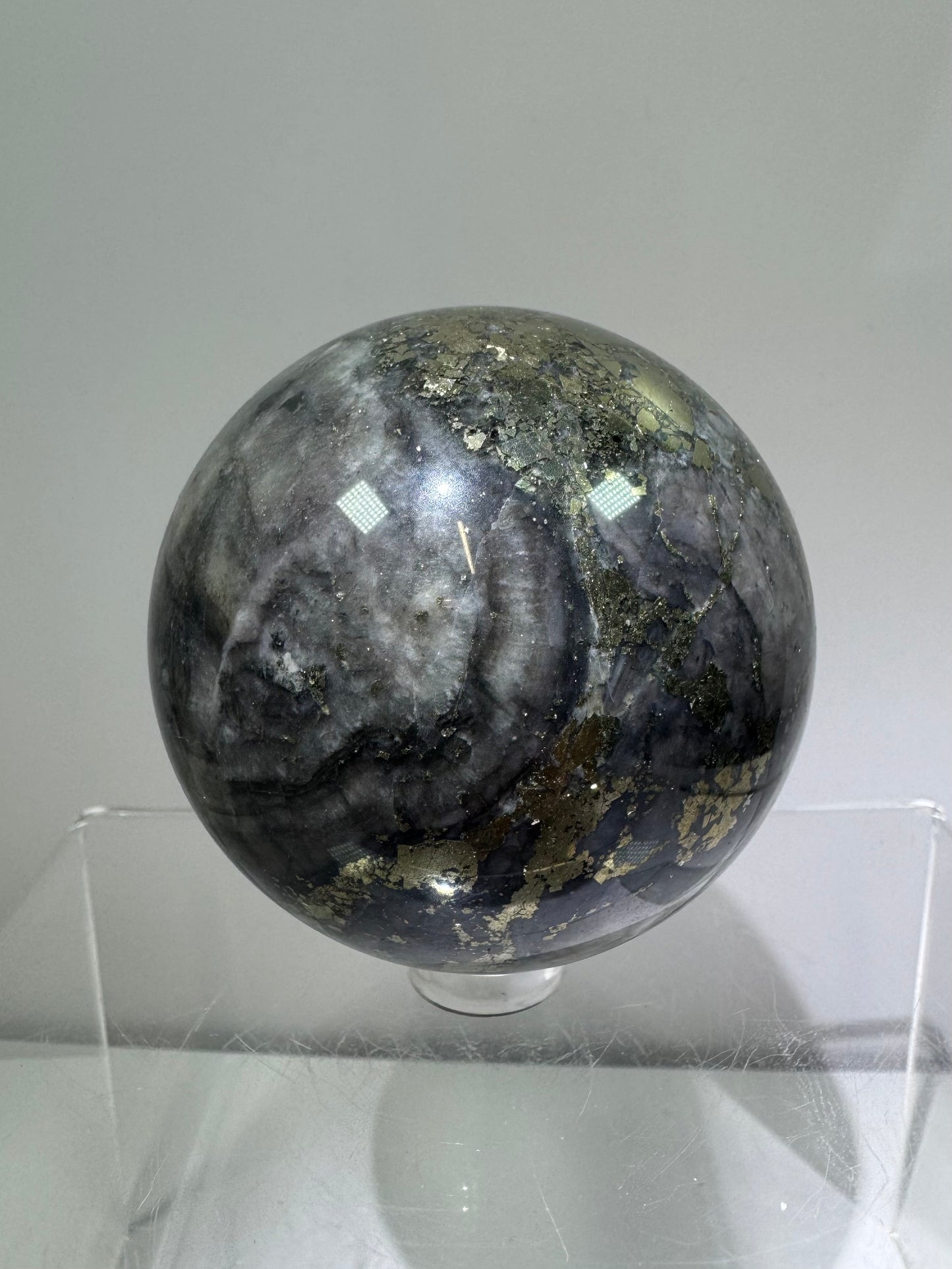 Pyrite And Purple Agate Sphere. 62mm. Beautiful Color Combination. Unique Display Sphere.