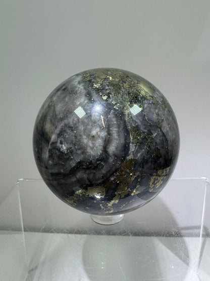 Pyrite And Purple Agate Sphere. 62mm. Beautiful Color Combination. Unique Display Sphere.