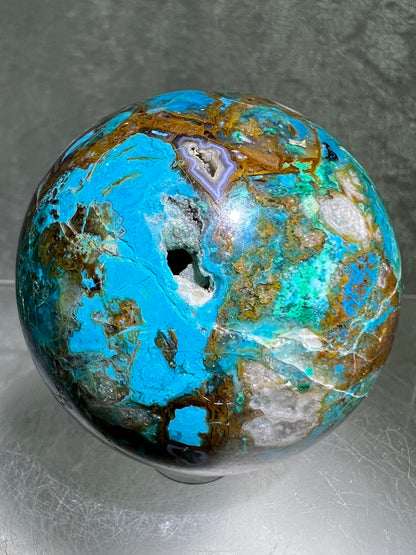 Chrysocolla Druzy Sphere. 56mm. Amazing Patterns With Vibrant Colors. Gorgeous Druzy With Rare Spots Of Purple.