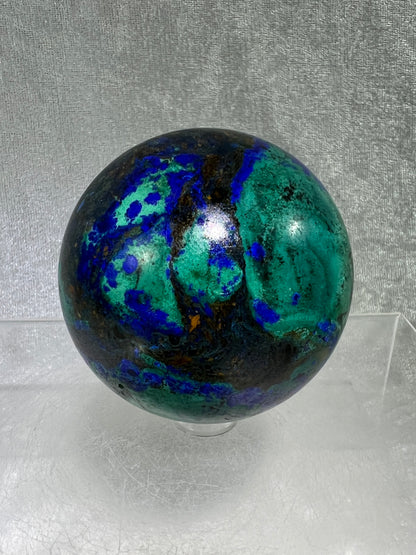 Azurite, Chrysocolla, and Malachite Crystal Sphere. 62mm. High Quality With Gorgeous Colors. Awesome Rare Display Piece!