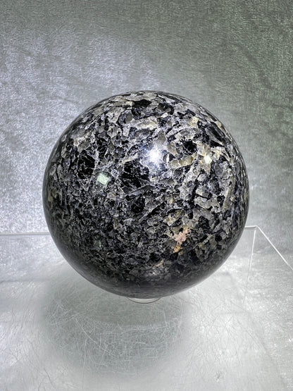 Black Tourmaline And Calcite Sphere. 71mm. Beautiful Display Sphere With Amazing Colors And Patterns.