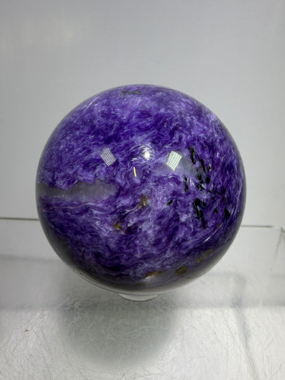 Charoite Crystal Sphere. 50mm. High Quality Beautiful Crystal. Amazing Patterns And Flash. Stunning Rare Crystal