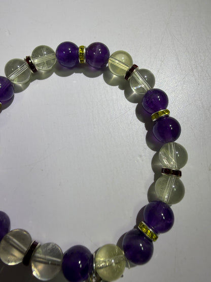 Amethyst And Citrine Crystal Bead Bracelet. 8mm. High Quality Bracelet With Amazing Spacers And Moon Charm.