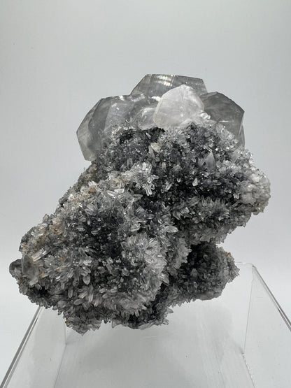 Silver Benz Calcite On Druzy Quartz. Gorgeous UV Reactive Mangano Calcite. Amazing Needle Quartz Matrix.