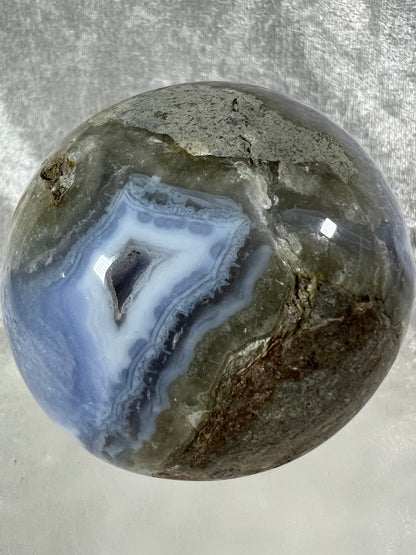Blue Lace Agate Sphere. 74mm. Large Sugar Druzy Blue Lace Sphere. Stunning Collectors Piece.
