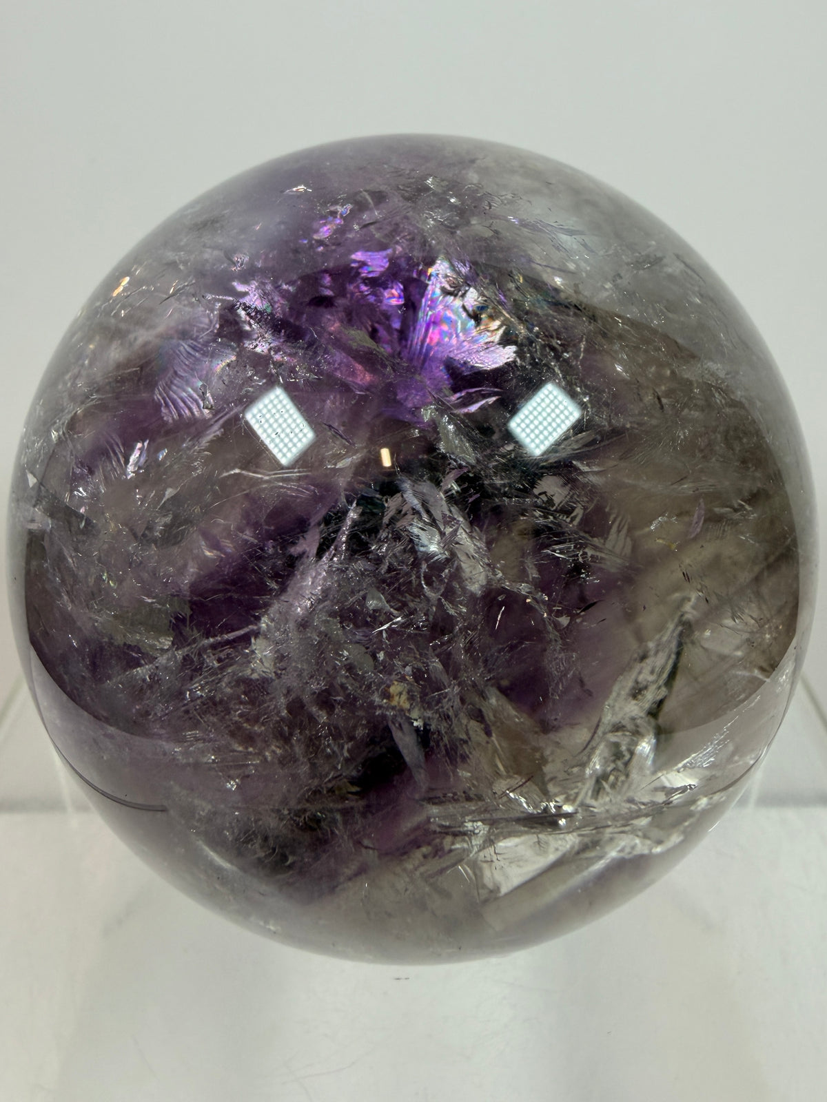 Phantom Amethyst Sphere. 74mm. Gorgeous Amethyst With Nice Rainbows. Amazing Display Sphere.