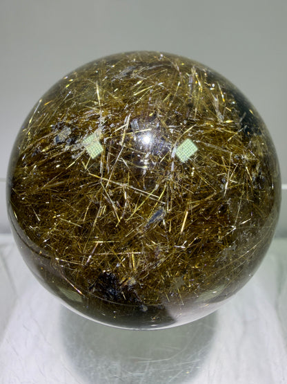 Rutile Quartz Sphere. 49mm. Beautiful Rare Golden Rutilated Quartz. Very Full Of Rutile And Hematite Inclusions