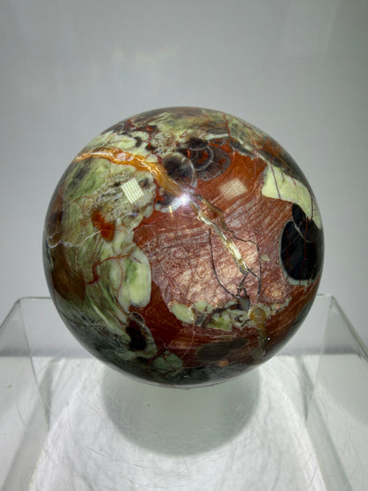 Money Agate Crystal Sphere. 65mm. Very Rare Shades Of Green. Stunning Indonesian Bloodstone. Amazing Colors And Patterns