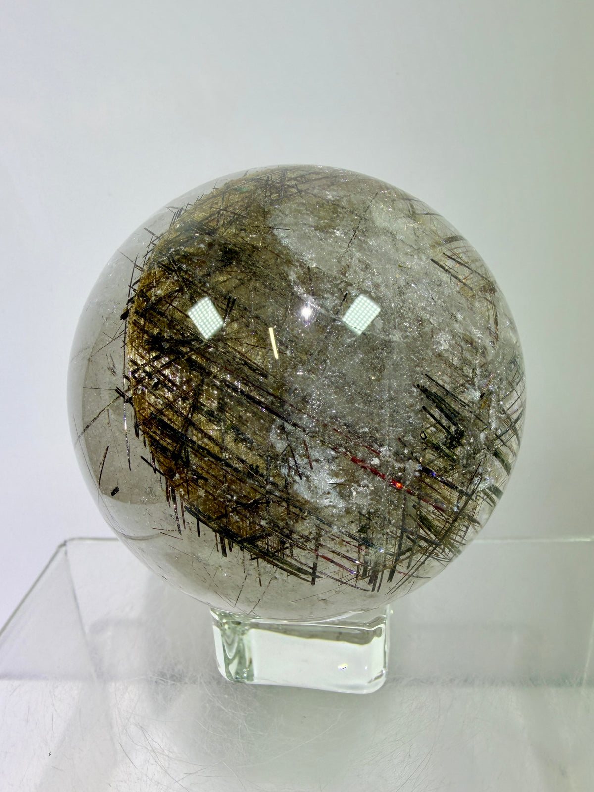Rutile Quartz Sphere. 65mm. Crazy Rutile Plate Inclusion. High Quality Golden Rutilated Quartz.