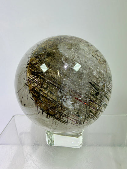 Rutile Quartz Sphere. 65mm. Crazy Rutile Plate Inclusion. High Quality Golden Rutilated Quartz.