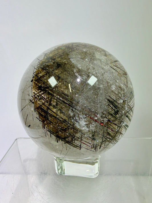 Rutile Quartz Sphere. 65mm. Crazy Rutile Plate Inclusion. High Quality Golden Rutilated Quartz.
