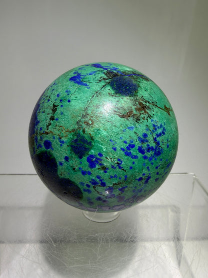 Azurite and Malachite Crystal Sphere. 56mm. Beautiful Deep Colors And Patterns. Stunning Rare Display Piece!