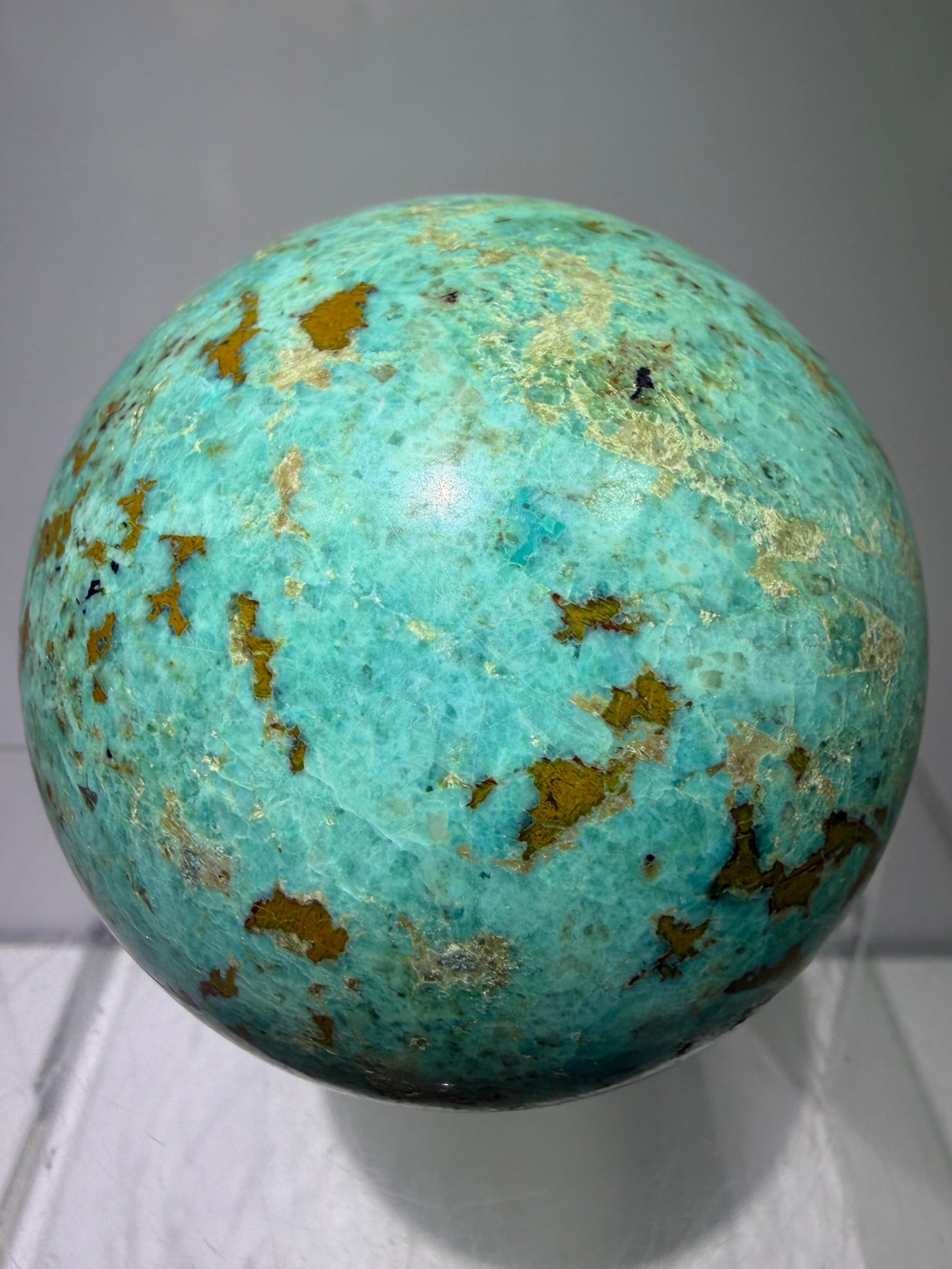 Chrysocolla Crystal Sphere. 65mm. Very Rare Blue-Green Colors From Peru. Gorgeous High Quality Collectors Sphere