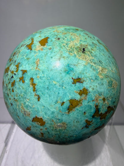 Chrysocolla Crystal Sphere. 65mm. Very Rare Blue-Green Colors From Peru. Gorgeous High Quality Collectors Sphere