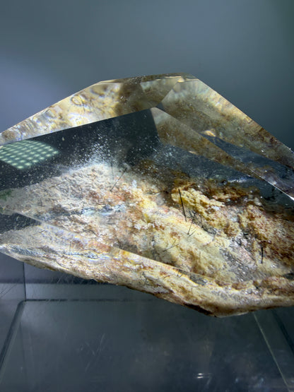 Garden Quartz Polished Freeform. Gorgeous Tourmaline And Scenic Quartz From Brazil. Very High Quality Lodolite Freeform.