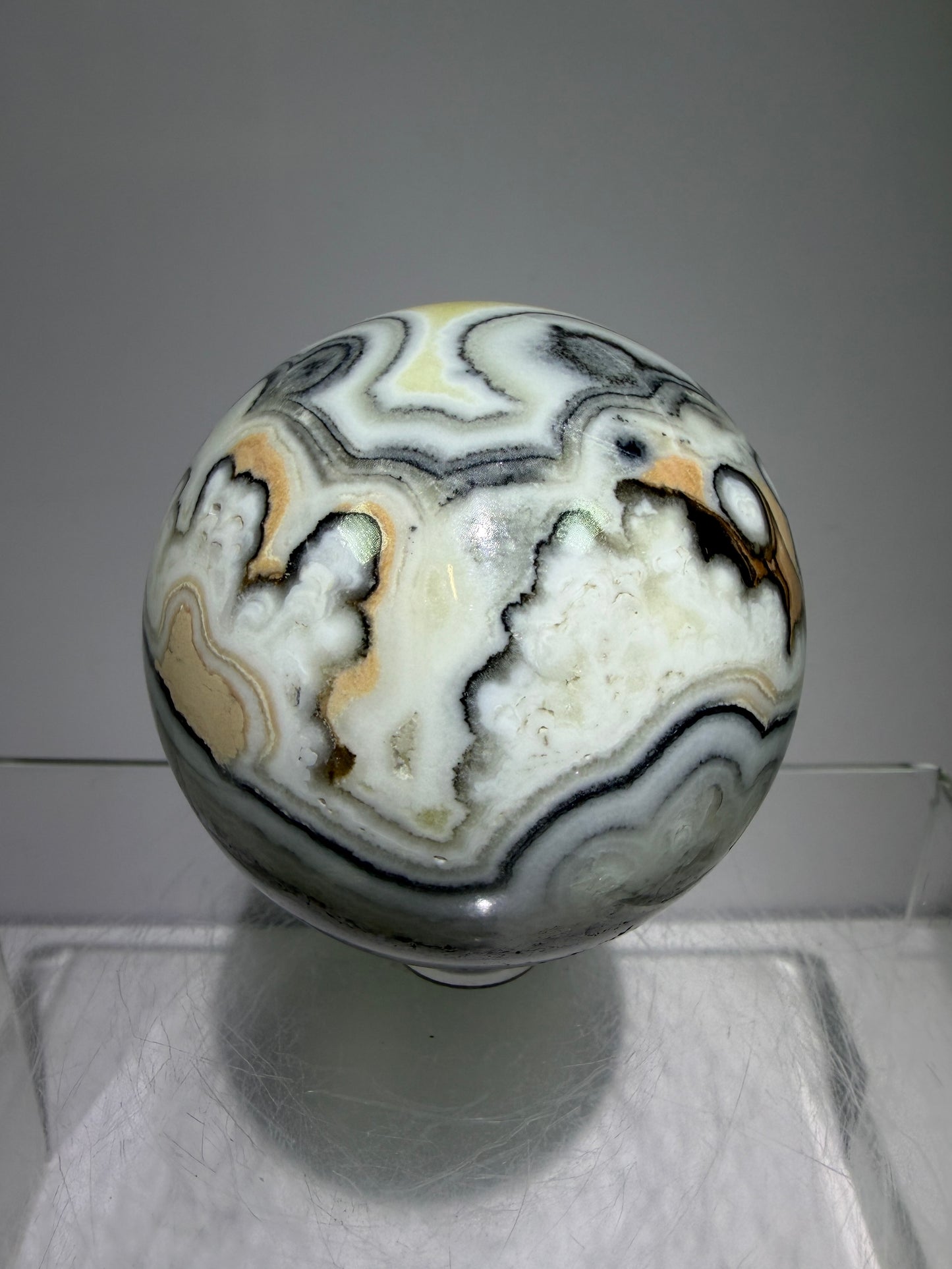 Banded Zebra Calcite Sphere. 55mm. Gorgeous Calcite Display Sphere. Rare Colors With Stunning Patterns