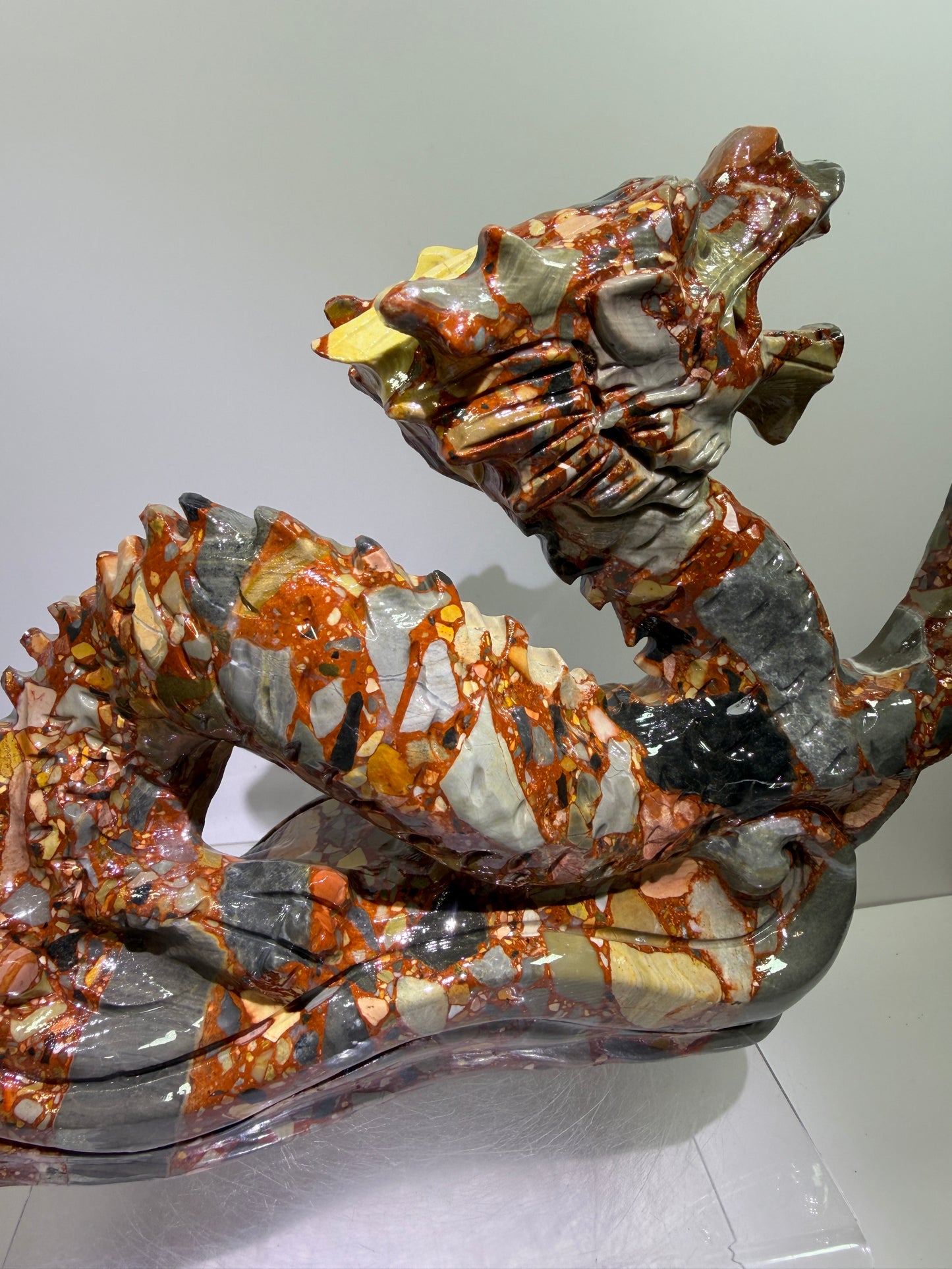Chinese Carved Crystal Dragon. Large Colorful Dragon Carving. High Quality Display