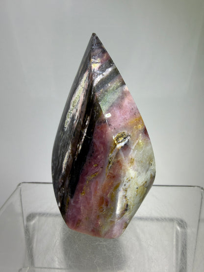 Strawberry Pink Opal Flame From Peru. Gorgeous Bright Colors And Patterns. Rare Display Crystal.