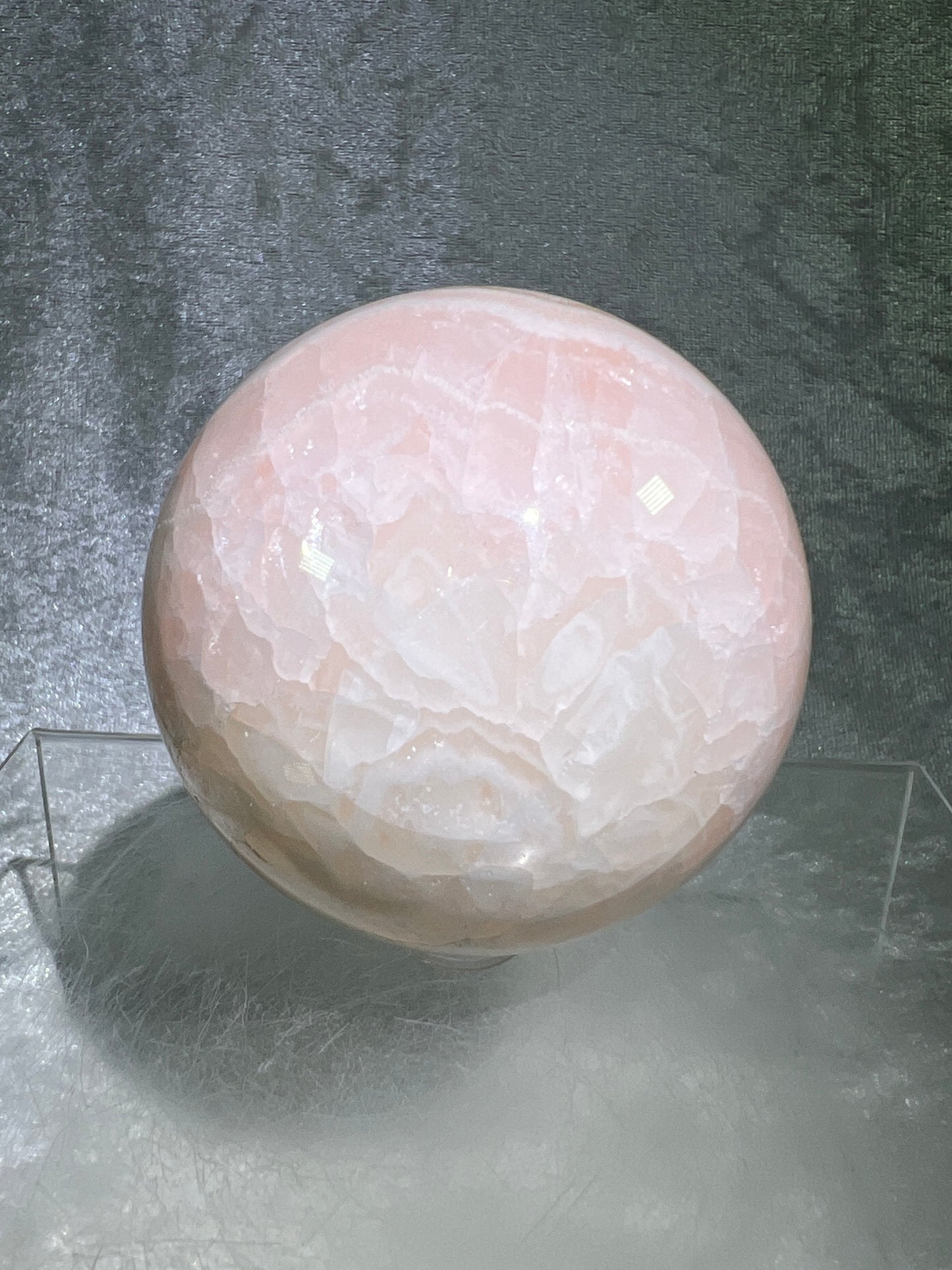 Mangano Calcite Sphere. 72mm. Very Intense Orange UV Reaction. Large High Quality Display Crystal From Peru.