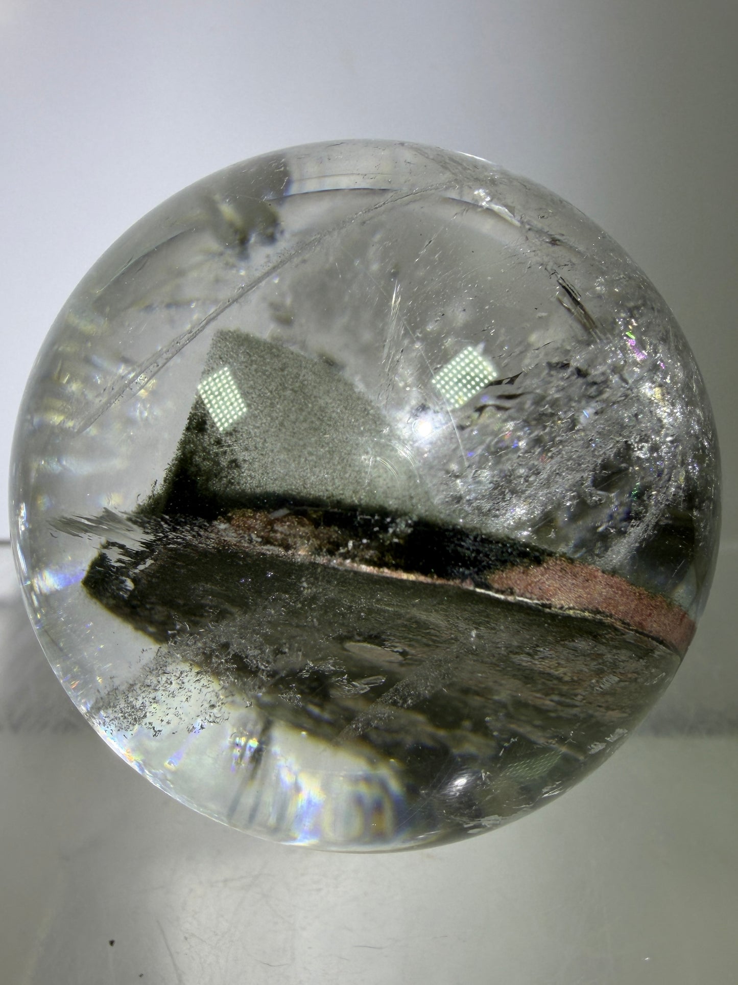 Garden Quartz Lodolite Sphere. 48mm. High Quality Landscape Quartz With Rainbows. Scenic Quartz With Excellent Clarity
