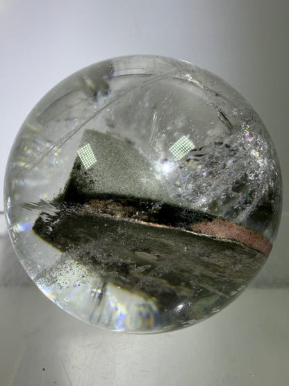 Garden Quartz Lodolite Sphere. 48mm. High Quality Landscape Quartz With Rainbows. Scenic Quartz With Excellent Clarity