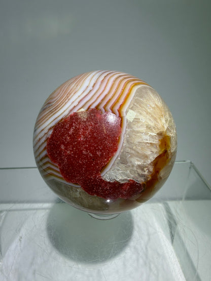 Carnelian Agate Sphere. 53mm. Amazing Patterns And Banding