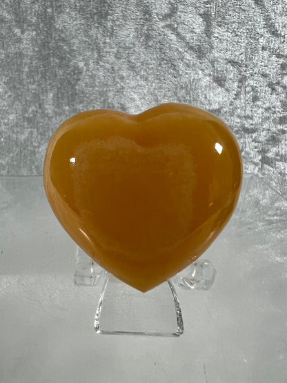 Orange Calcite Heart Carving. Very Pretty Calcite Carving From Mexico. Stand Included