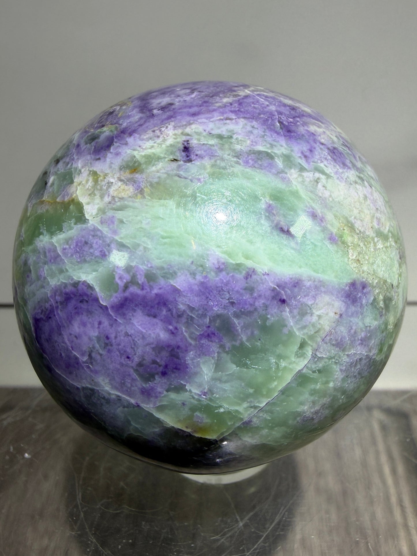 Bolivianite Crystal Sphere. 44mm. Beautiful Combination Of Fluorite And Serpentine. Amazing Rare New Material.