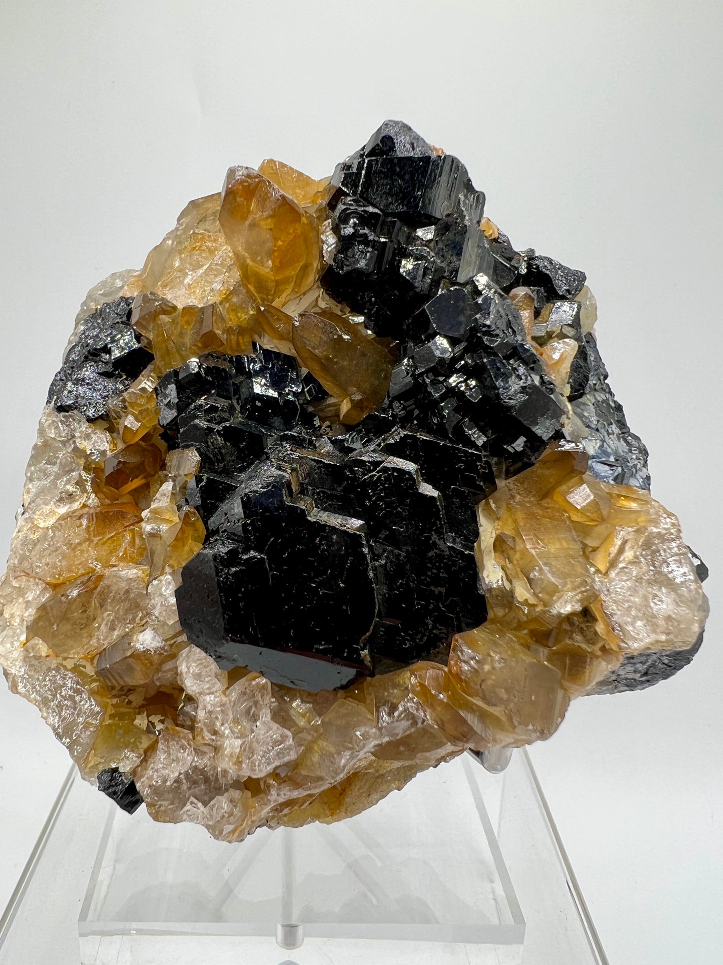 Black Tourmaline And Citrine Cluster. Amazing Formations With Touches Of UV Reactive Hyalite. Rare African Specimen