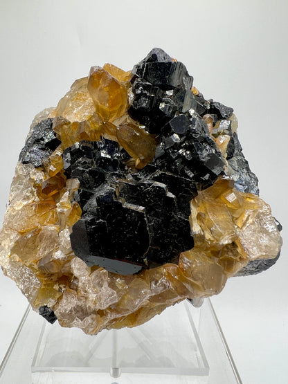 Black Tourmaline And Citrine Cluster. Amazing Formations With Touches Of UV Reactive Hyalite. Rare African Specimen