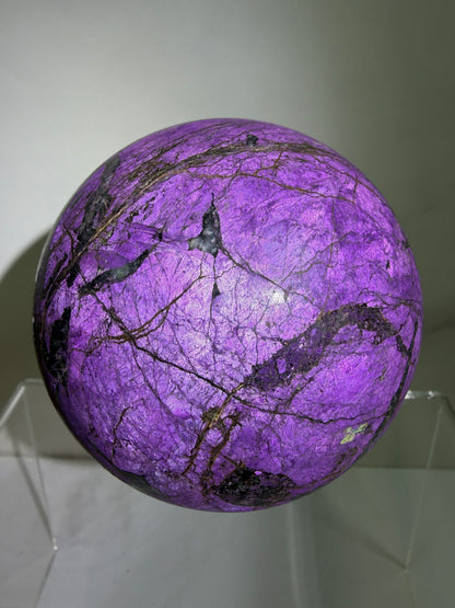Purpurite Crystal Sphere. 71mm. Large Rare Display Crystal From Namibia. Stunning Purple Flash!