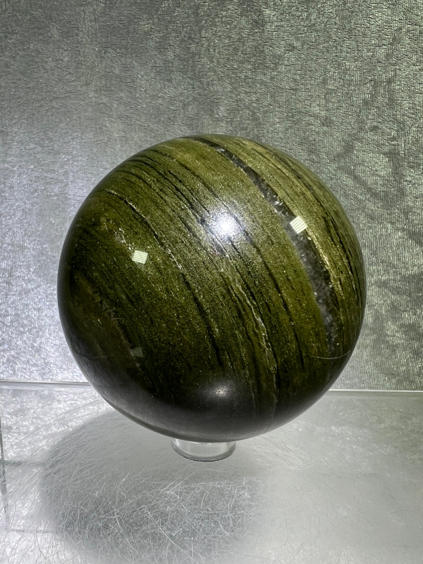 Vesuvianite Crystal Sphere. 71mm. High Quality Idocrase Display Sphere. Incredible Banding And Patterns.